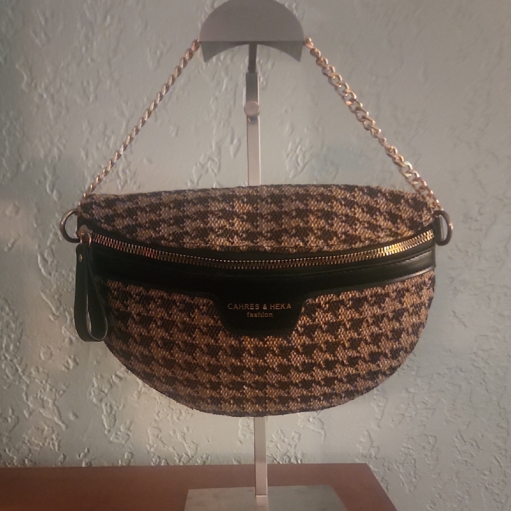 Brown Houndstooth Crossbody Bag